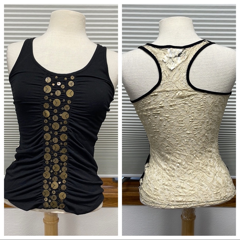 Buckle Black and Cream Tank Top with Gold Accents
